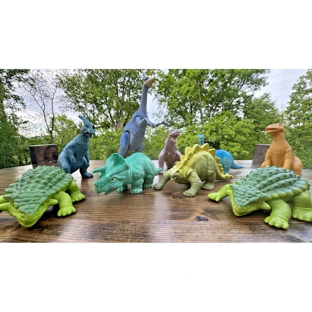 Vintage Playskool Dinosaur Toy Lot 9 Figures 1988 T Rex Stegosaurus Set
